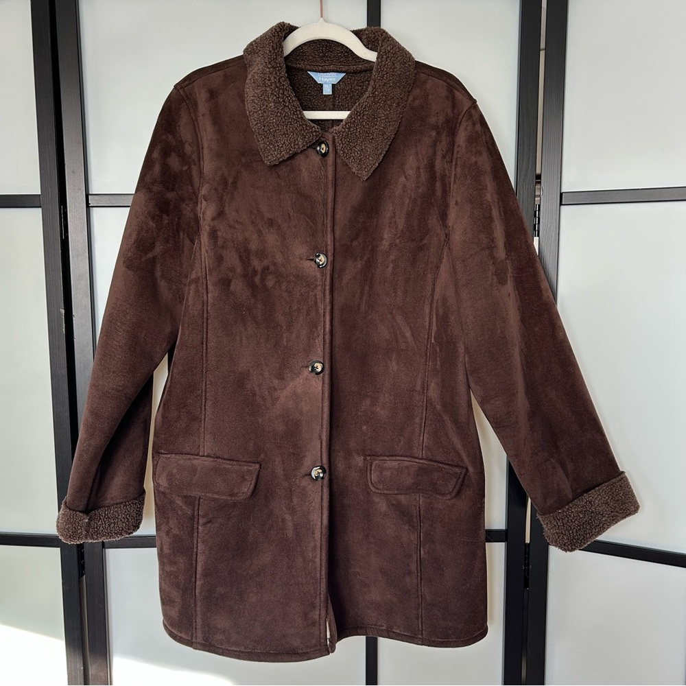 [XL] Denver Hayes Vintage 90’s Chocolate Teddy Button Down Pea Coat Women’s - Picture 3 of 13